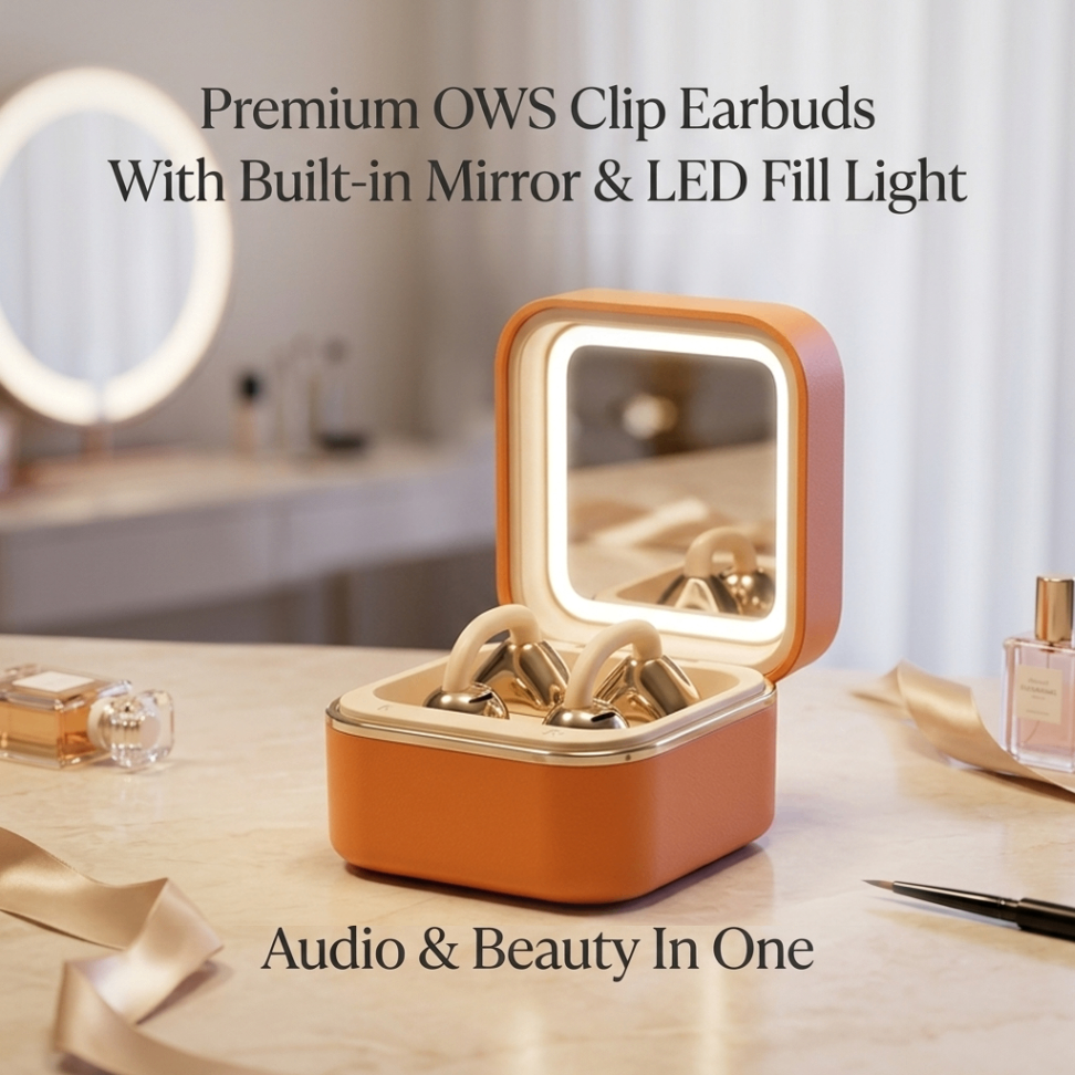 Earbud Bluetooth earphones with Lighted Strip and Makeup Mirror - Latest 2026 Model